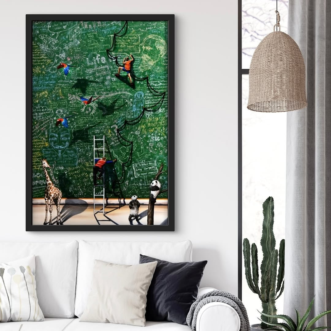 Buy Oil Painting in UAE - Green Chalkboard with Figures by Nina Nowa