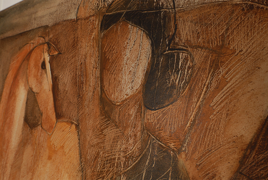 Horse with Woman Painting - Warm Rust